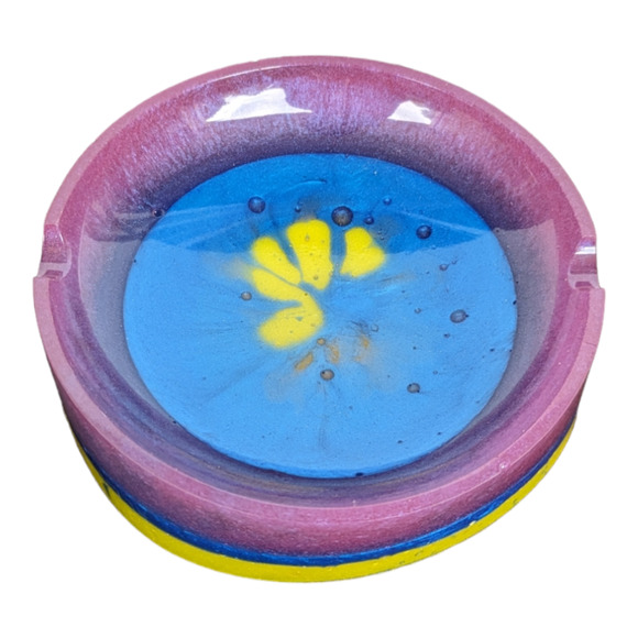 Epoxy Ashtray Custom Metallic Purple Blue Yellow Mix - Picture 2 of 4